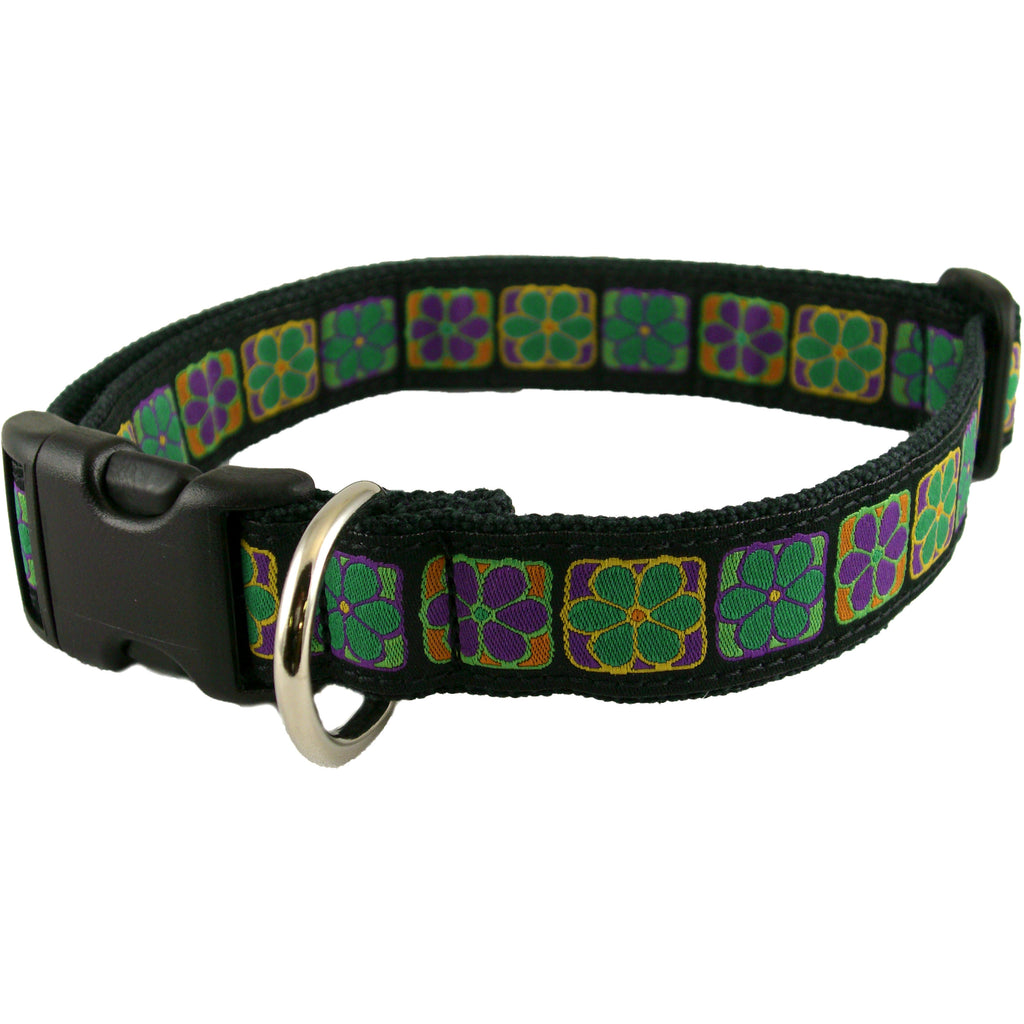 Hemp Dog Collar Flowerama (Black Background)