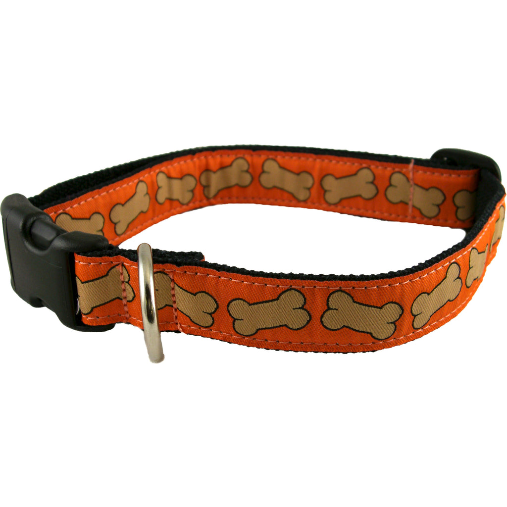 Hemp Dog Collar Orange Bones