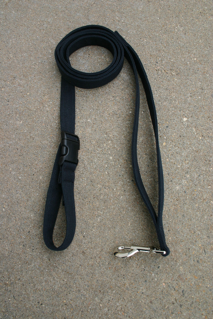 Hemp Dog Leash 10' Basic Black with control loop and clasp