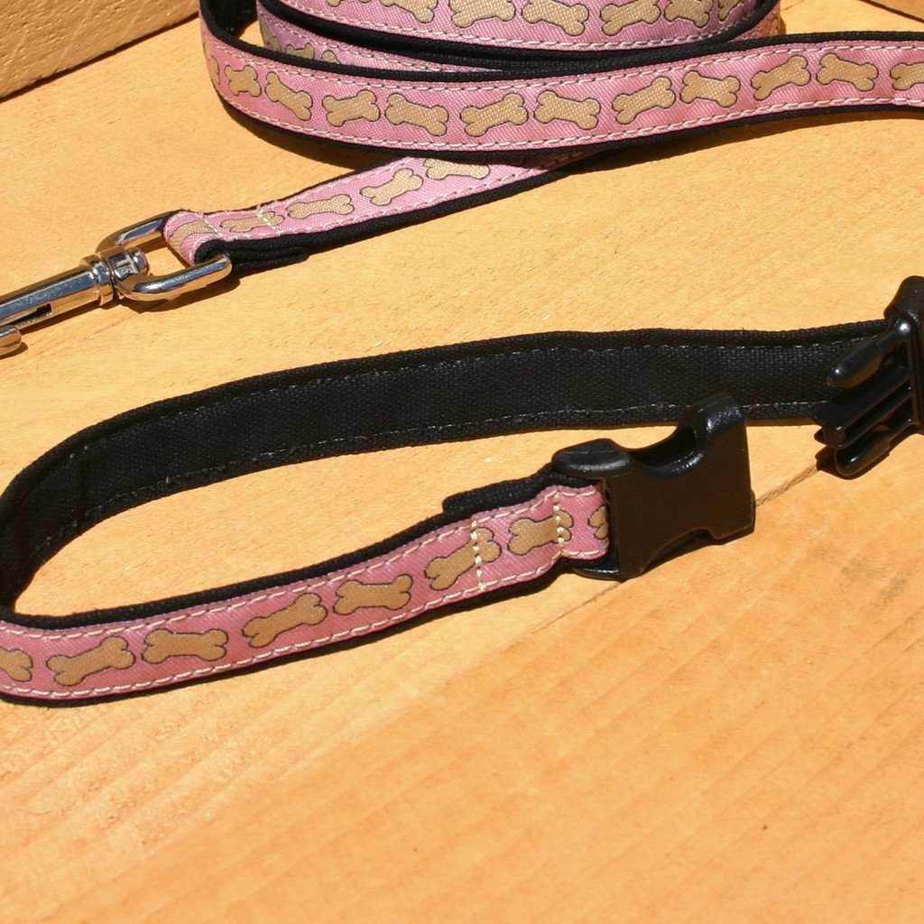 Hemp Dog Leash Pink Bones