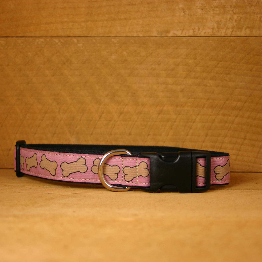 Hemp Dog Collar Pink Bones