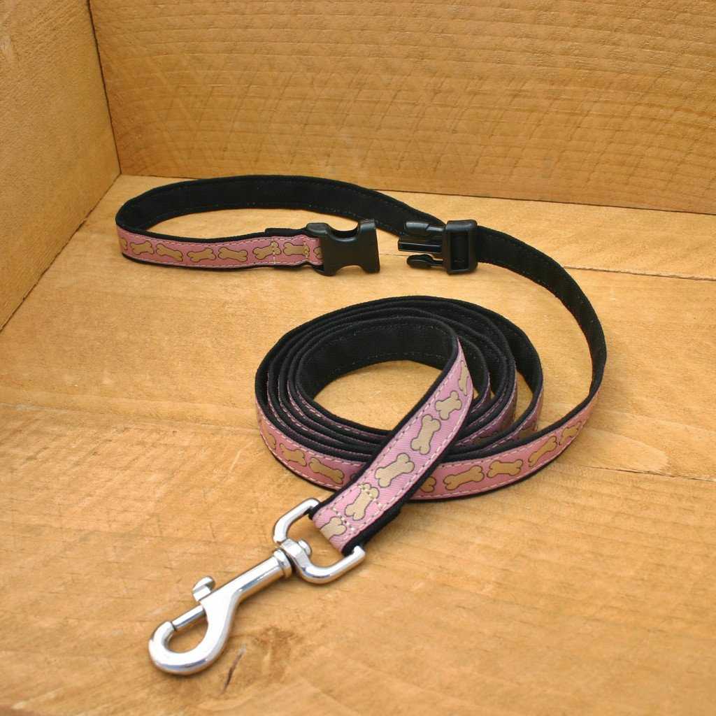 Hemp Dog Leash Pink Bones